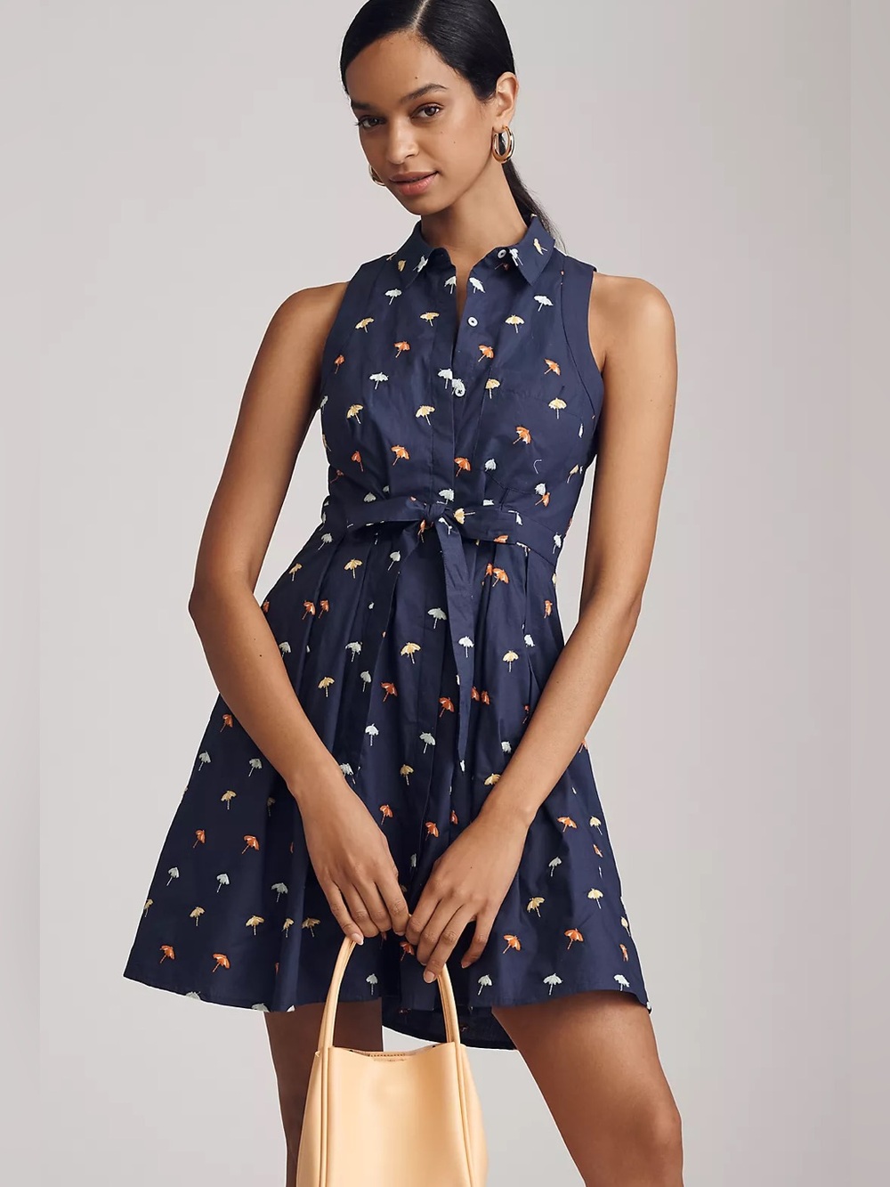 Anthropologie Maeve Sleeveless Mini Tank Embroidered Umbrella Shirt Dress XL